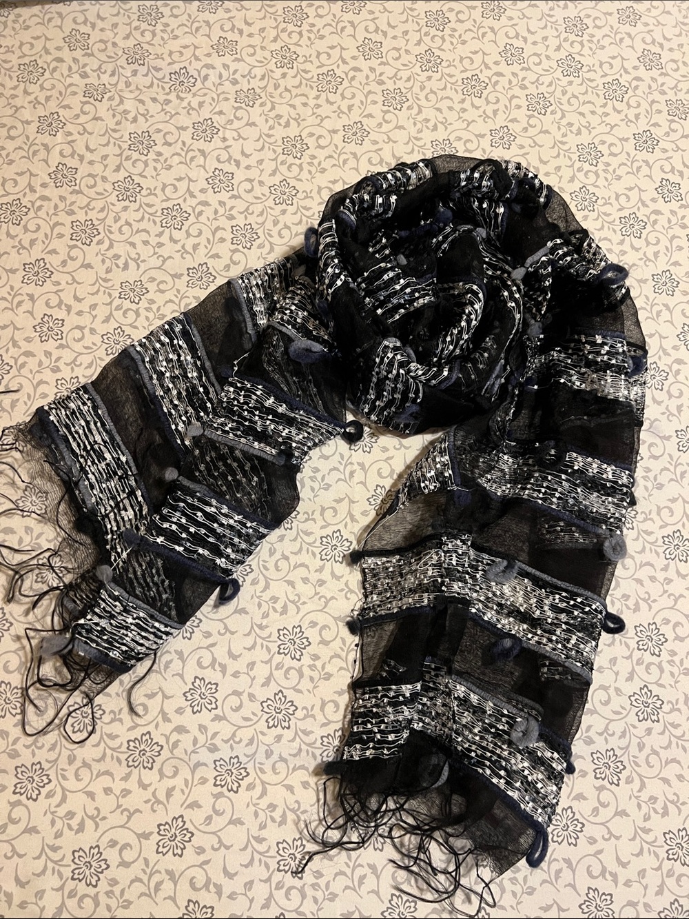Maxi Black Textured Fringe Scarf - Women Accessories